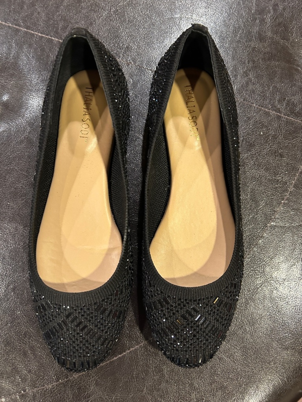 Thalia Sodi Black Embellished Knit Ballet Flats